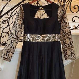 Once Worn Indian Designer Statement Black Gold  Mirror Work Gown